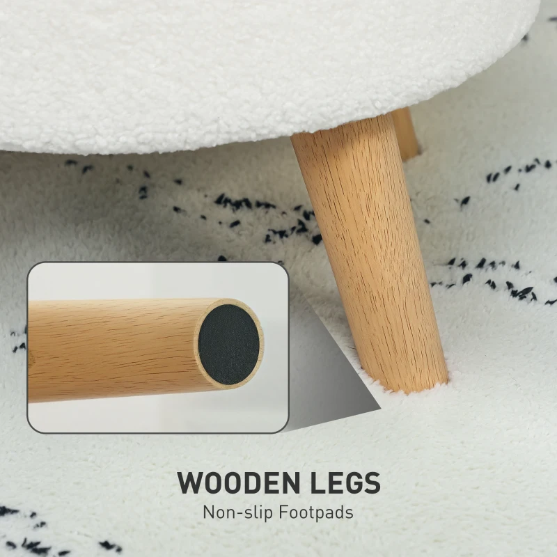 HOMCOM Round Ottoman Stool with Storage, Linen Upholstered Foot Stool with Padded Seat, Hidden Space and Wood Legs, White