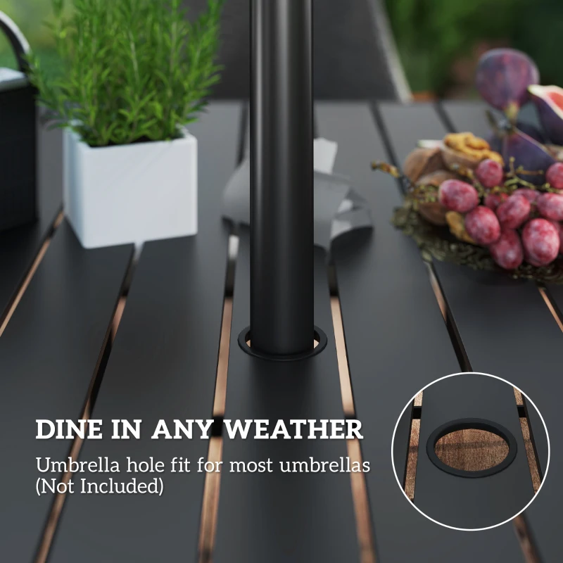 Outsunny 7 Piece Wicker Patio Furniture Set with Cushions, Umbrella Hole, Slatted Table Top, for Backyard, Porch, Garden, Balcony