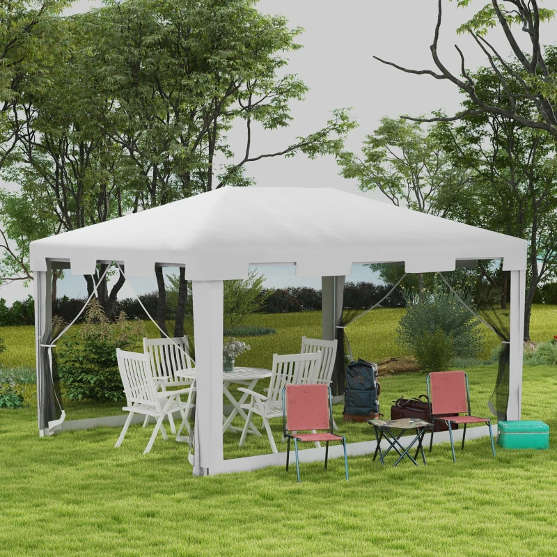 Outsunny 10'x13' Outdoor Gazebo Canopy, Garden Party Tent Patio, Sun Shade Shelter Wedding Tent with Mesh Sidewalls and 2 Doors, White