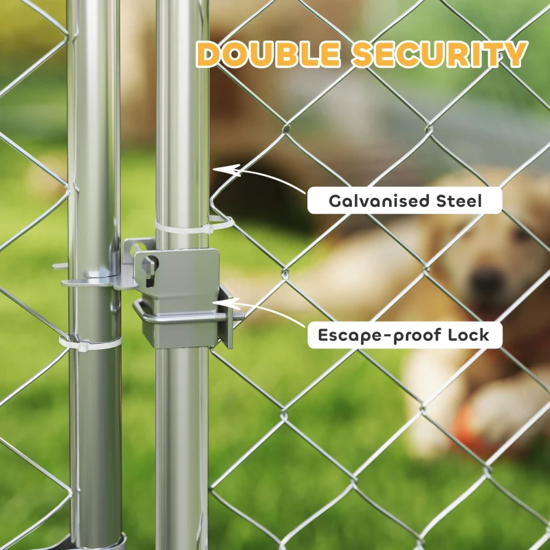 PawHut Outdoor Dog Run w/ Adjustable & Rotating Bowls, Waterproof UV-Resistant Cover, Secure Lock, 19.7' x 7.5' x 5.2'