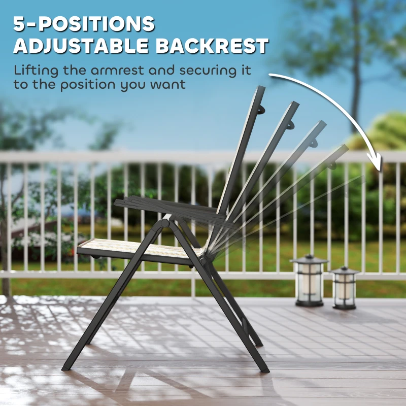 Outsunny Outdoor Wicker Chairs Set of 2 with 5-Position Adjustable Backrest, Armrest, Steel Frame, Orange