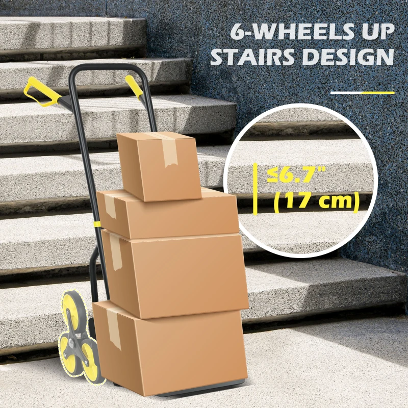 DURHAND 6-Wheels Stair Climber Trolley Cart, Hand Truck and Dolly, Foldable Steel Load Cart, 264lbs Capacity, Yellow