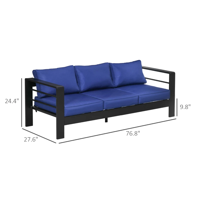 Outsunny Patio Furniture with Cushions, Aluminum Outdoor Sofa with Wide Armrests, Navy Blue