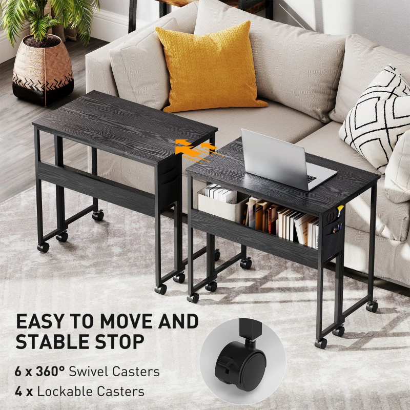 HOMCOM Folding Computer Desk, Foldable Desk with Storage Bag, Shelf and Wheels for Small Spaces, Home Office, Black