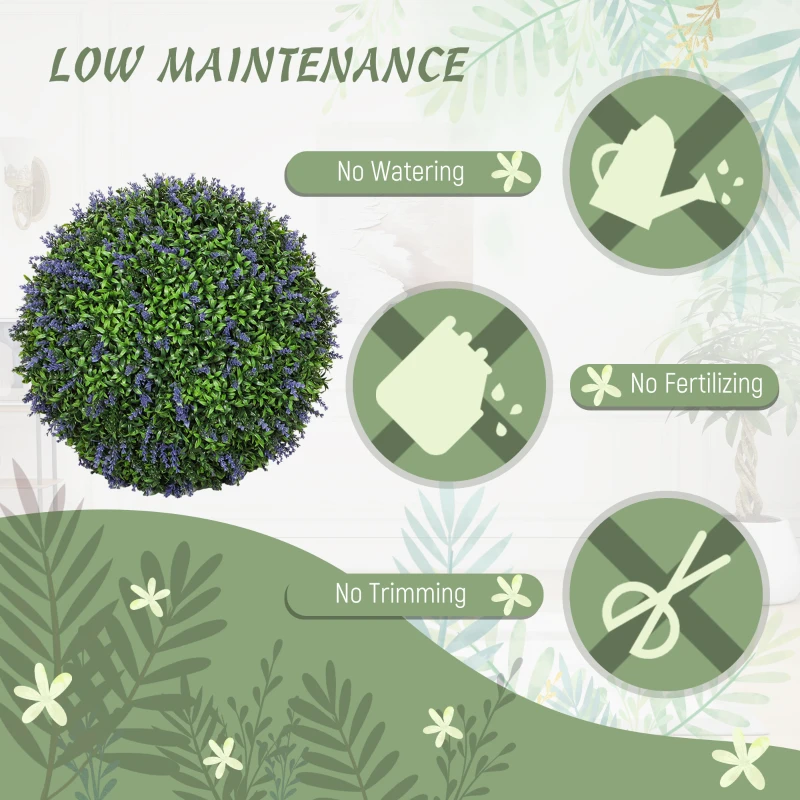 HOMCOM 2 Pack Artificial Plant Lavender Topiary Balls, 16.5 Inch