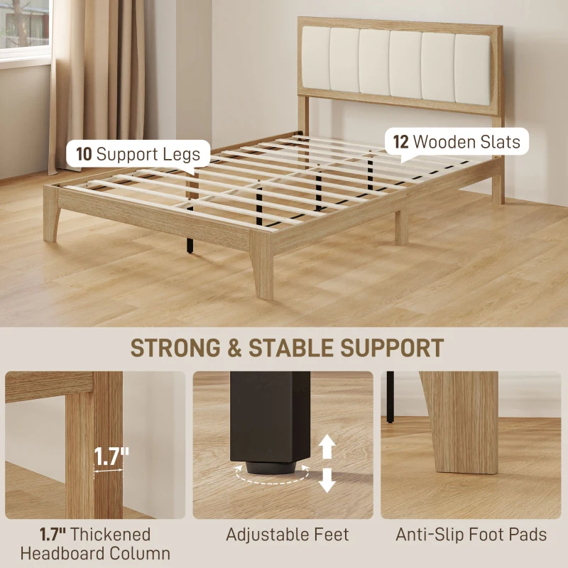 HOMCOM Full Bed Frame with Headboard Full Size Platform Bed Frame with Wooden Slats No Box Spring Needed Easy Assembly Oak