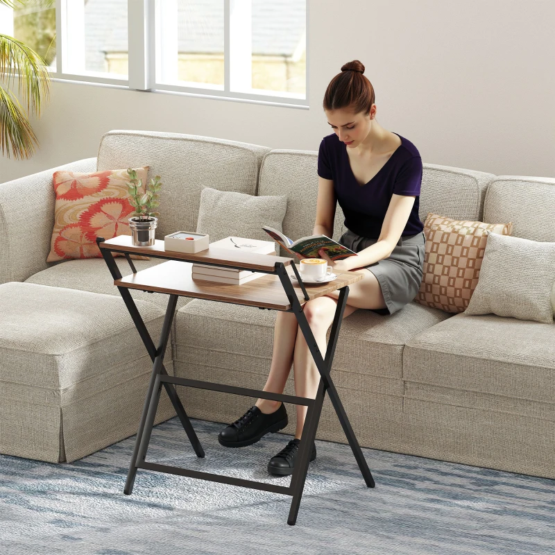 HOMCOM Folding Computer Desk, 27.6" Foldable Desk with Monitor Shelf for Small Space, Home Office, Study, Easy Assembly, Walnut