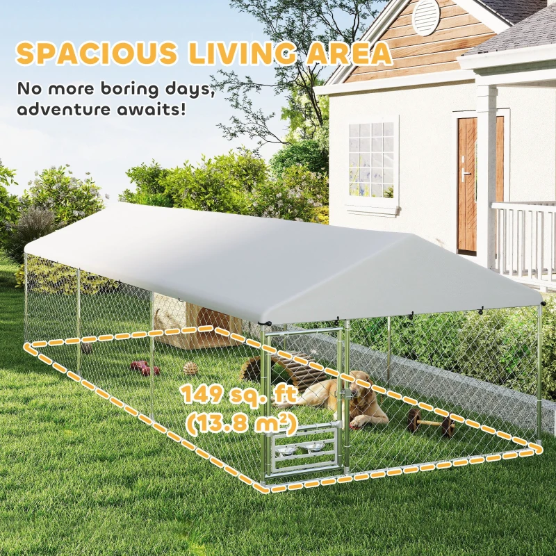 PawHut Outdoor Dog Kennel with Adjustable & Rotatable Bowl Rack, Waterproof Cover, Secure Lock, 19.7' x 7.5' x 5.2'