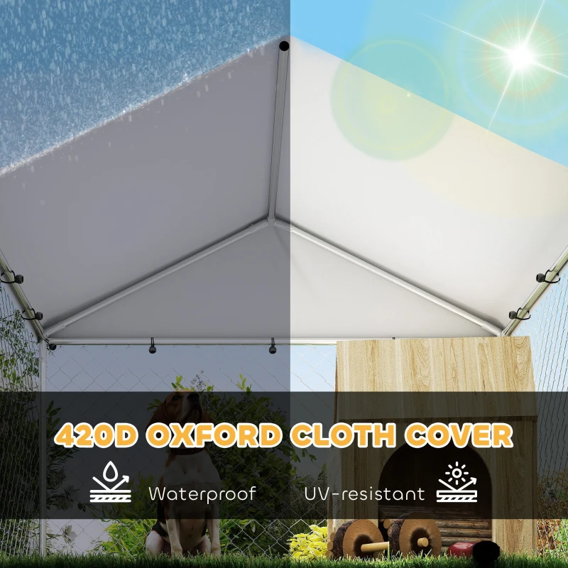 PawHut Outdoor Dog Run w/ Adjustable & Rotating Bowls, Waterproof UV-Resistant Cover, Secure Lock, 6.6' x 6.6' x 5.1'