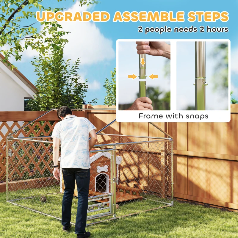 PawHut Outdoor Dog Run w/ Adjustable & Rotating Bowls, Waterproof UV-Resistant Cover, Secure Lock, 6.6' x 6.6' x 5.1'