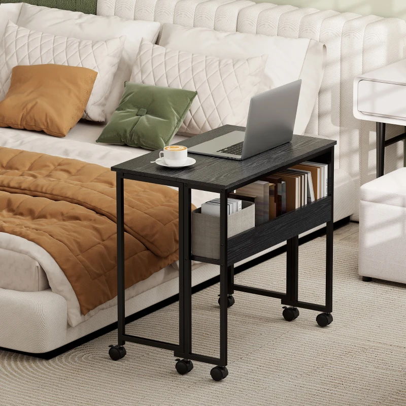 HOMCOM Folding Computer Desk, Foldable Desk with Storage Bag, Shelf and Wheels for Small Spaces, Home Office, Black