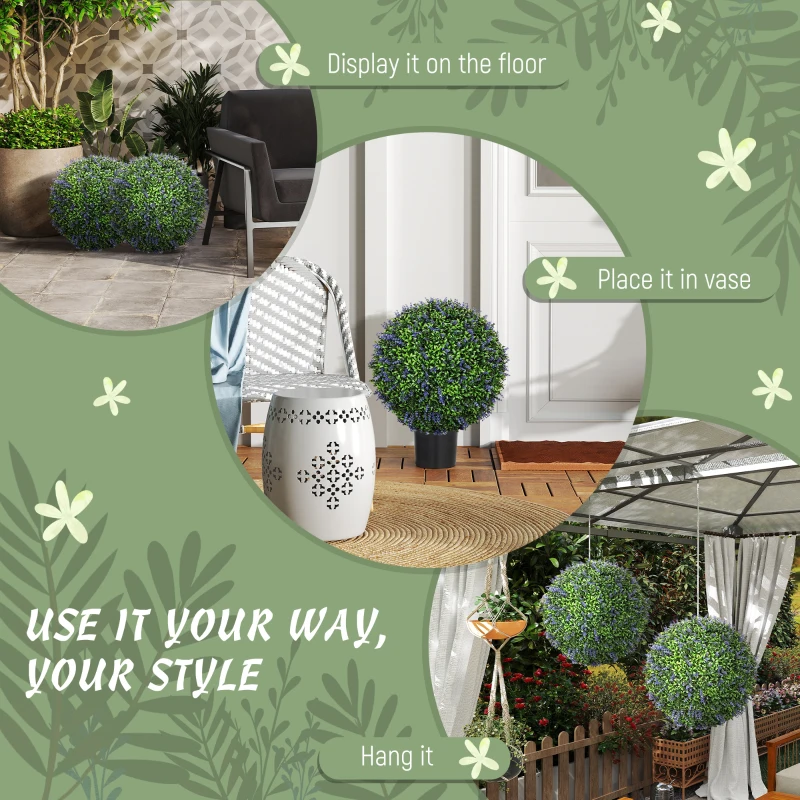 HOMCOM 2 Pack Artificial Plant Lavender Topiary Balls, 16.5 Inch