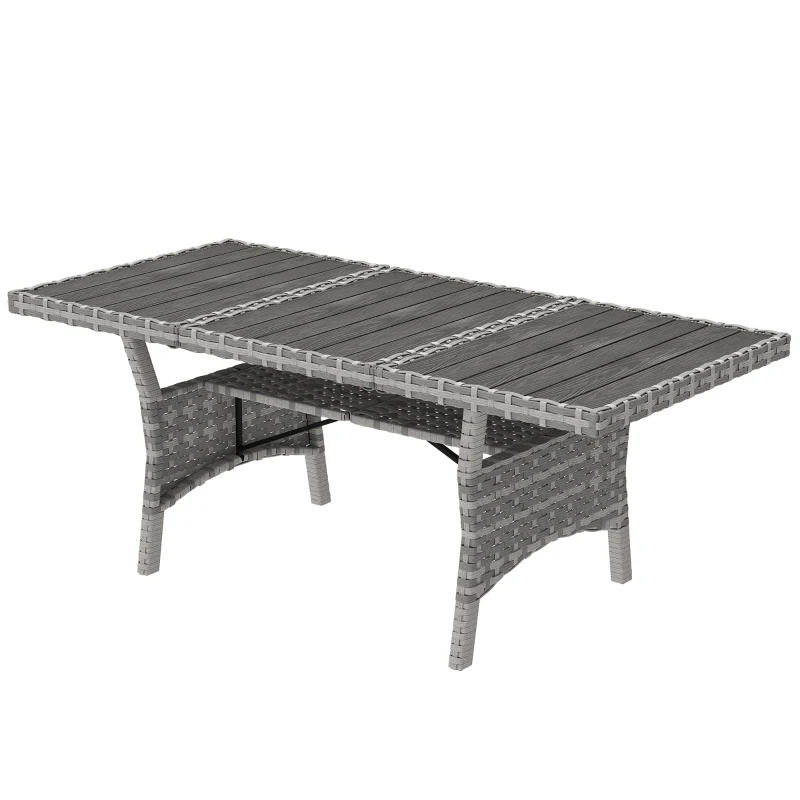Outsunny 75" Outdoor Dining Table for 6-8, Wicker Patio Table with Storage Shelf and WPC Slatted Top for Balcony, Grey