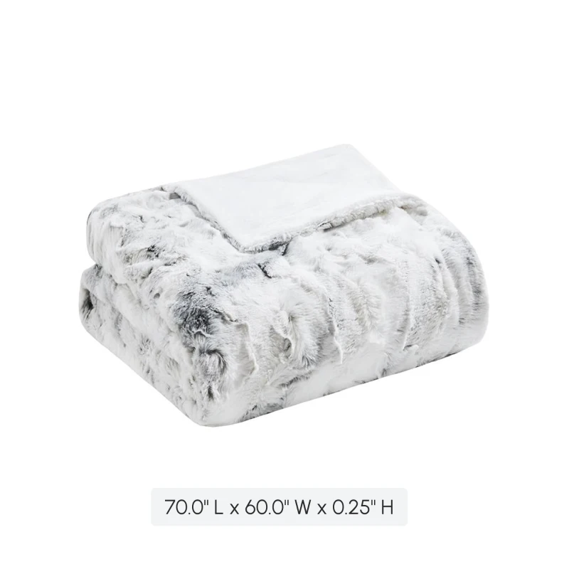 Machine Washable Oversized Faux Fur Throw with Marble Print, Luxuriously Soft Blanket with Faux Mink Reverse, 70" L x 60" W x 0.25" H, Gray