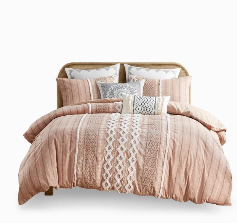 Cotton Embroidered Euro Sham with Antimicrobial Treatment, Hidden Zipper, Pillow Cover with Geometric Design , 26" L x 26" W x 0.13" H, White