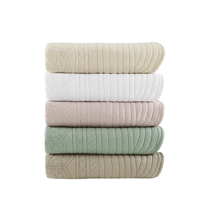 Oversized Quilted Throw with Scalloped Edges, Microfiber Face, Cotton Filled Blanket for Living Room, Bedroom, 72" L x 60" W x 0.25" H, Blush