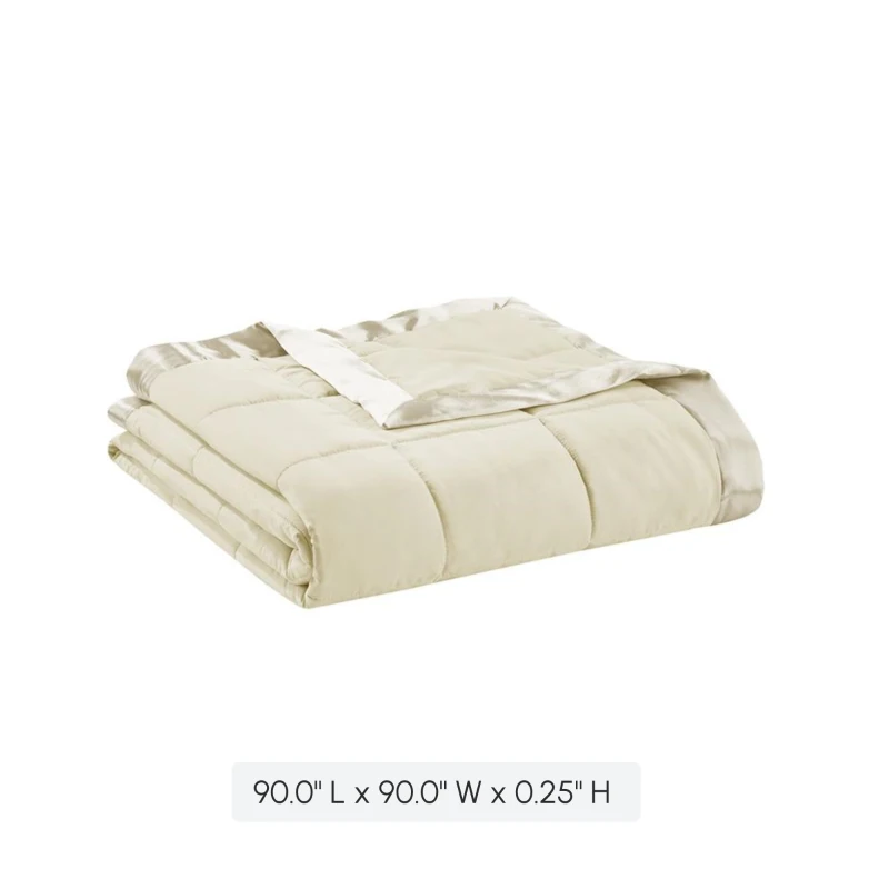 Hypoallergenic Lightweight Down Alternative Blanket with Satin Trim, 3M Scotchgard Treatment, Machine Washable, 90" L x 90" W x 0.25" H, Cream