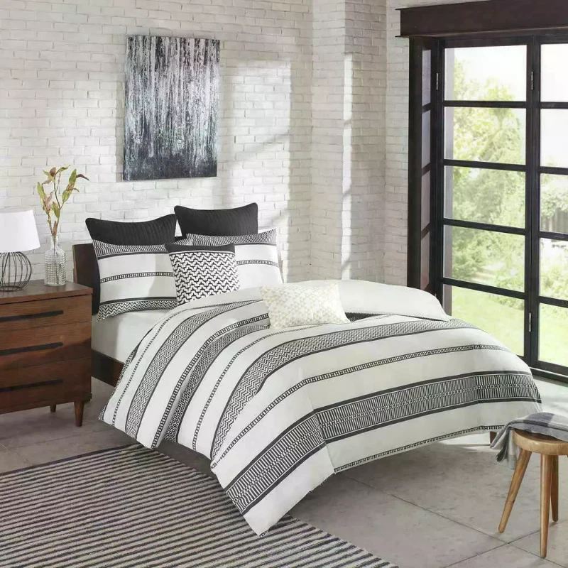 100% Cotton Quilted Euro Sham with Embroidery, Hidden Zipper, Farmhouse Machine Washable Pillowcase, 26" L x 26" W x 0.25" H, Black