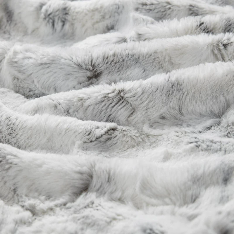 Machine Washable Oversized Faux Fur Throw with Marble Print, Luxuriously Soft Blanket with Faux Mink Reverse, 70" L x 60" W x 0.25" H, Gray
