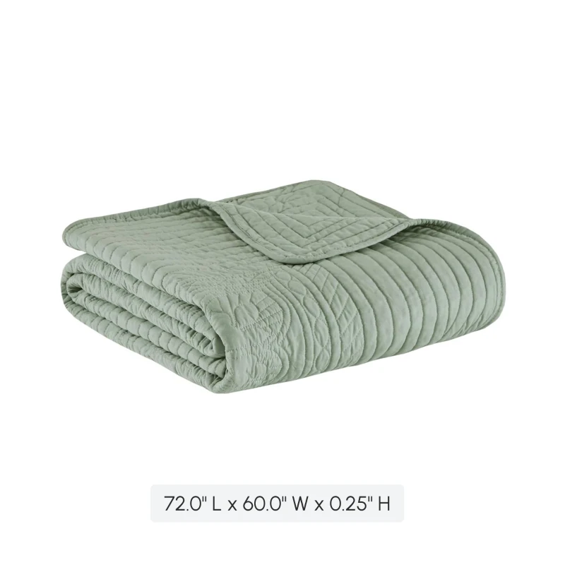 Oversized Quilted Throw with Microfiber, Cotton Filling, Scalloped Edges, Machine Washable Blanket for Any Couch, 72" L x 60" W x 0.25" H, Seafoam