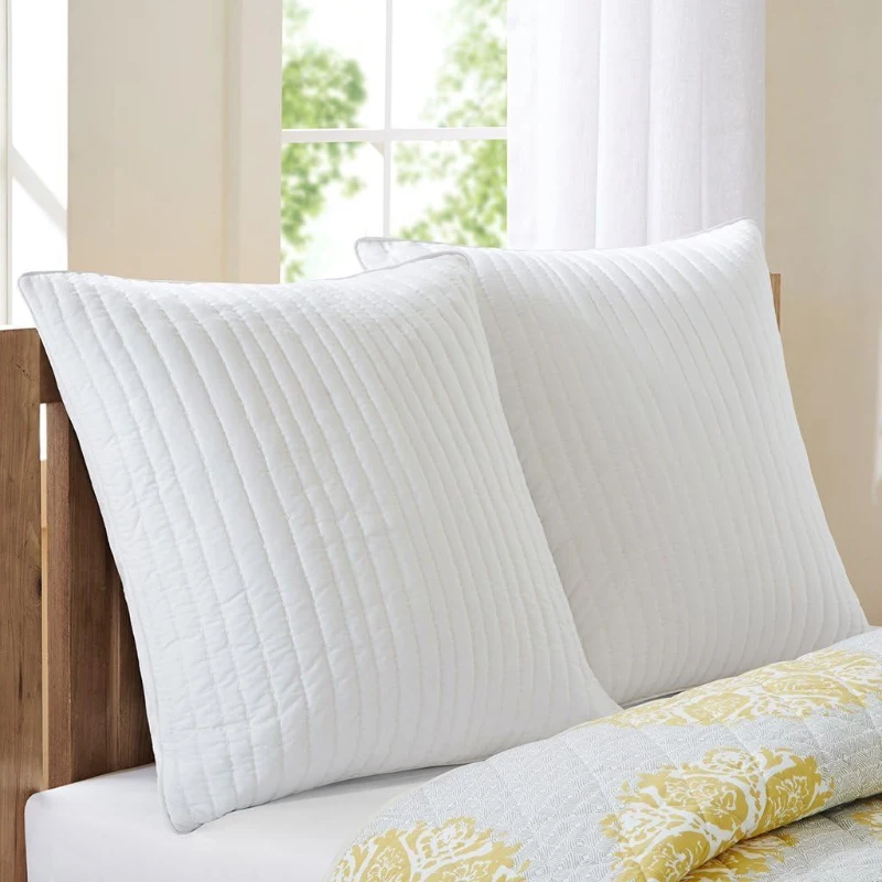 100% Cotton Cover with Embroidery, Hidden Zipper, Cotton Quilted Euro Sham for Living Room, Bedroom, 26" L x 26" W x 0.25" H, White