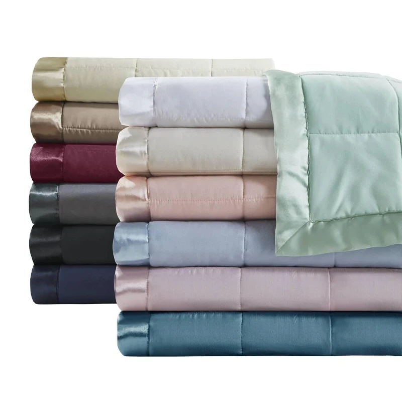 Full/Queen Size Lightweight Down Alternative Blanket with Satin Trim, Hypoallergenic Polyester, Machine Washable, 90" L x 90" W x 0.25" H, Black