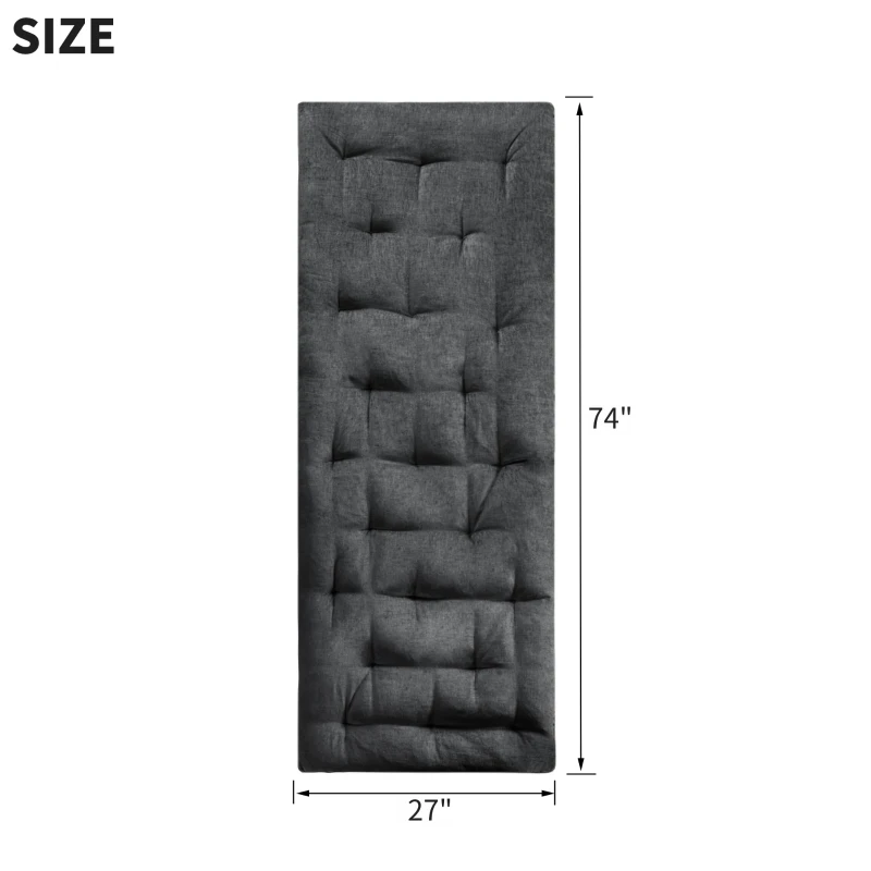 Poly Chenille Lounge Floor Pillow Cushion with 100% Polyester Filling, Tufted Detailing, Self Travel Wrap, 74" L x 27" W x 3" H, Charcoal