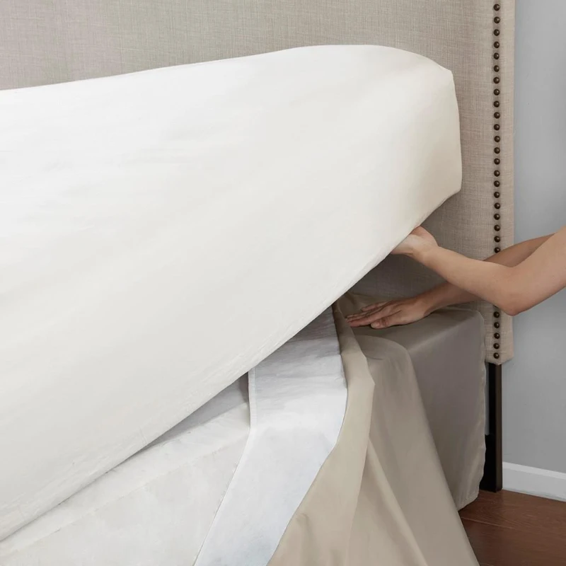 26" Drop Wrap-Around Adjustable Bed Skirt with Non-Skid Backing, Hidden Fabric Band, One Size Fits All, 236" L x 6" W x 0.13" H, Khaki
