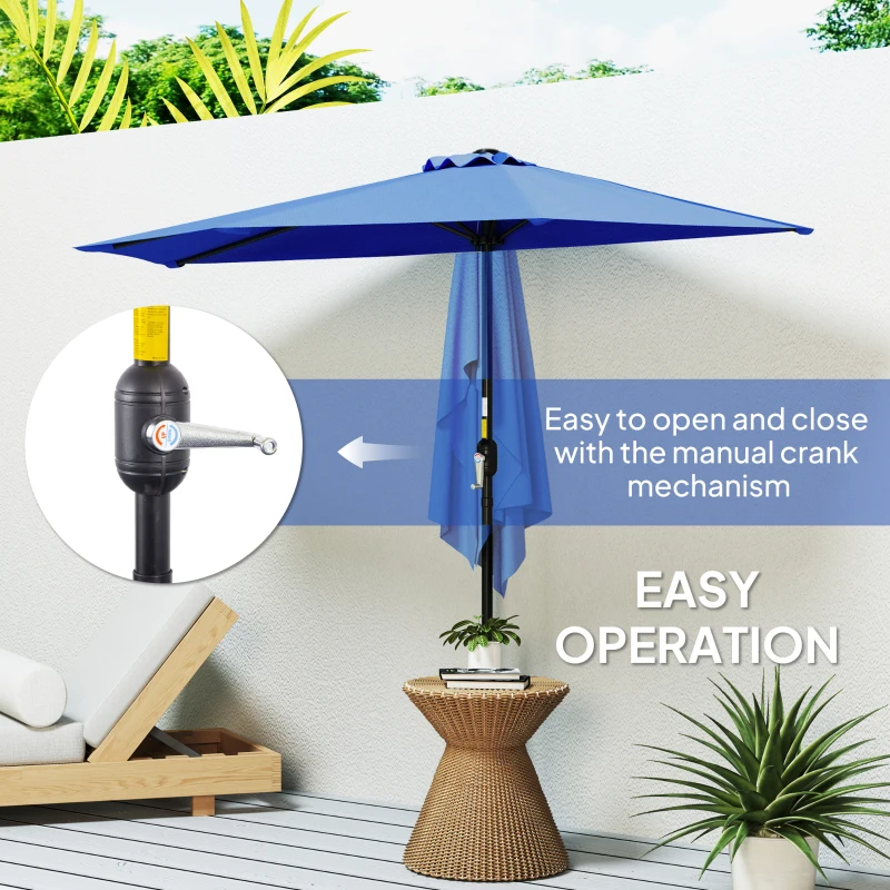 Outsunny 9ft Half Round Umbrella Outdoor Patio Garden Balcony Parasol Window Sun Shade w/ 5 Ribs, Deep Blue