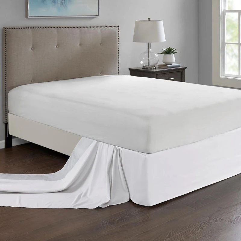26" Drop Wrap-Around Adjustable Bed Skirt with Non-Skid Backing, Wrinkle-Resistant Design, One Size Fits All, 236" L x 6" W x 0.13" H, White