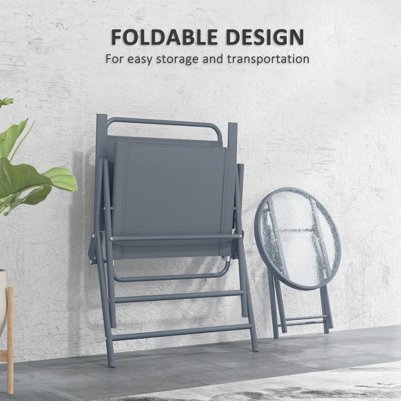 Outsunny 3 Pieces Outdoor Bistro Set, Folding Patio Table and Chairs with Tempered Glass Tabletop for Garden, Deck & Backyard
