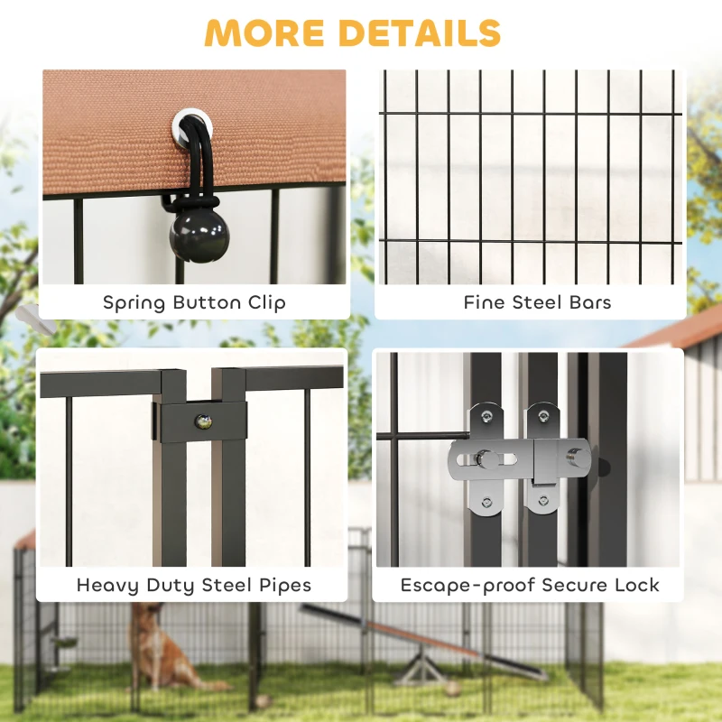 PawHut Outdoor Dog Kennel with Rotating and Adjustable Height Bowls, Waterproof UV-Resistant Cover, 11.3' x 4.7' x 5.1'