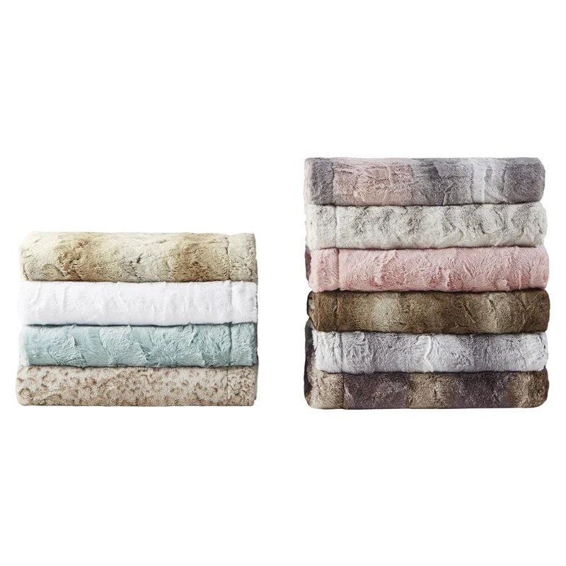 Oversized Faux Fur Throw with Faux Mink Reverse, OEKO-TEX Certified, Luxurious Machine Washable Blanket, 70" L x 60" W x 0.25" H, Tan