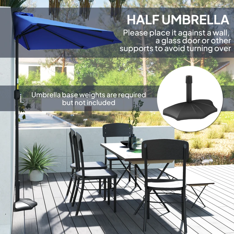 Outsunny 9ft Half Round Umbrella Outdoor Patio Garden Balcony Parasol Window Sun Shade w/ 5 Ribs, Deep Blue