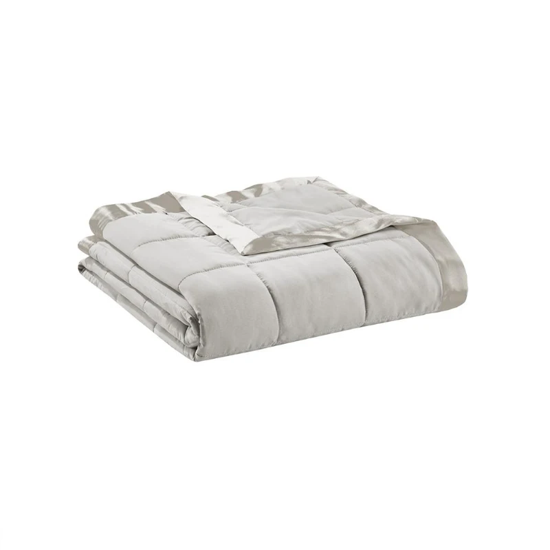 King Size Lightweight Down Alternative Blanket with Satin Trim, Hypoallergenic Polyester, Machine Washable, 108" L x 90" W x 0.25" H, Gray