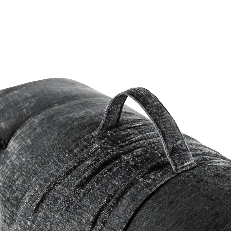 Poly Chenille Lounge Floor Pillow Cushion with 100% Polyester Filling, Tufted Detailing, Self Travel Wrap, 74" L x 27" W x 3" H, Charcoal