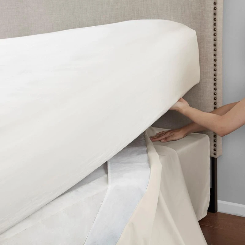 26" Drop Wrap-Around Adjustable Bed Skirt with Non-Skid Backing, Hidden Fabric Band, One Size Fits All, 236" L x 6" W x 0.13" H, Ivory