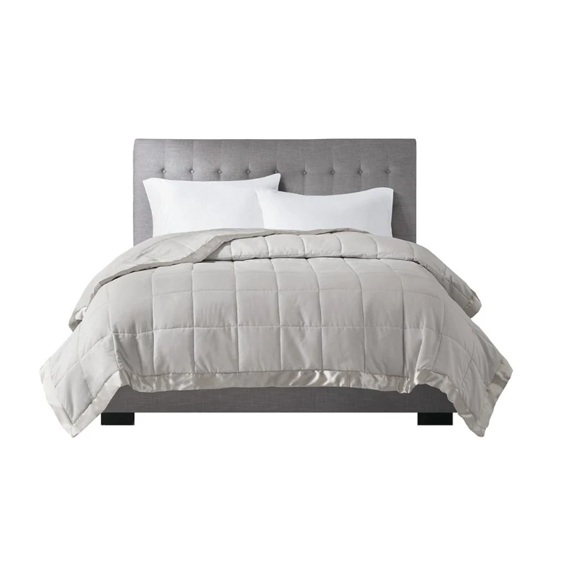 King Size Lightweight Down Alternative Blanket with Satin Trim, Hypoallergenic Polyester, Machine Washable, 108" L x 90" W x 0.25" H, Gray