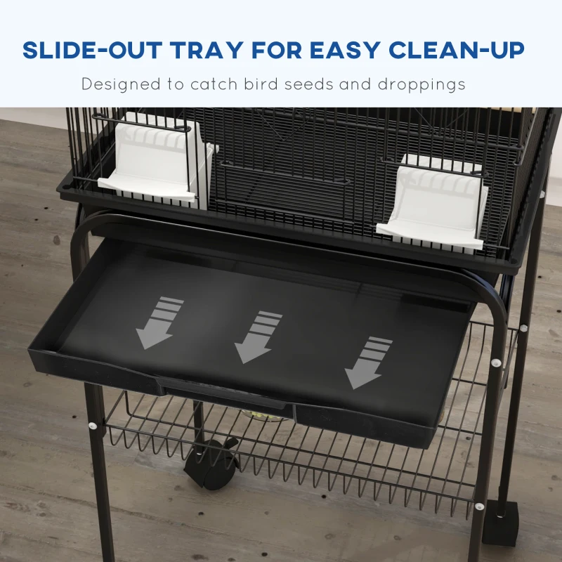 PawHut 48" Bird Cage with Perch, Swing, Food Container, Slide-out Tray, Handle, Parrot Cage for Finches, Canaries, Budgies