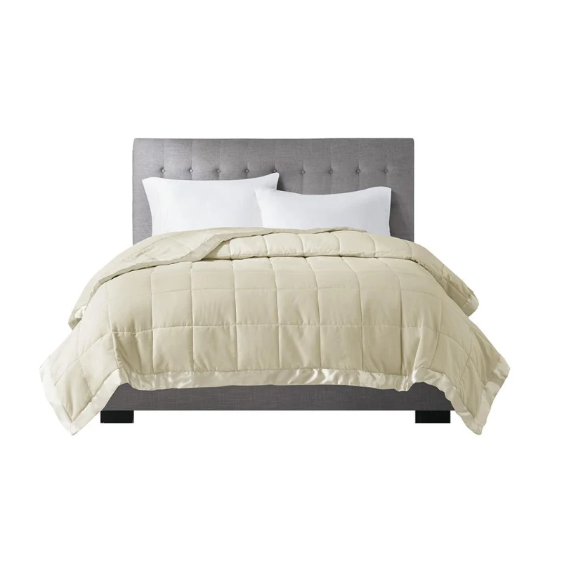 Hypoallergenic Lightweight Down Alternative Blanket with Satin Trim, 3M Scotchgard Treatment, Machine Washable, 90" L x 90" W x 0.25" H, Cream