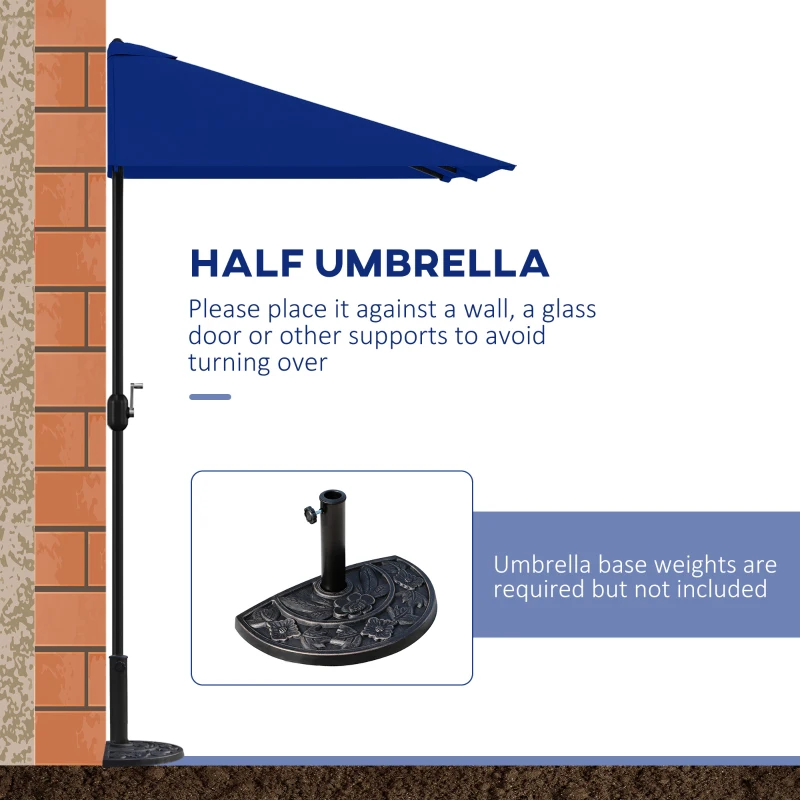 Outsunny 8ft Half Round Umbrella Outdoor Balcony Parasol Patio Garden Outdoor Window Sun Shade w/ 5 Ribs