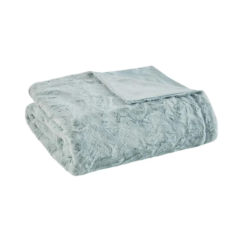 Oversized Faux Fur Throw with Solid Mink Reverse, Machine Washable, Luxurious Soft Blanket for Any Living Space, 70" L x 60" W x 0.25" H, Aqua
