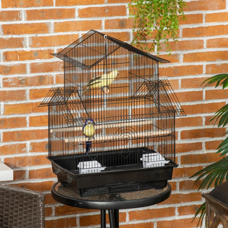 PawHut 25" Bird Cage with Perch, Swing, Food Container, Slide-out Tray, Handle, Parrot Cage for Finches, Canaries, Budgies