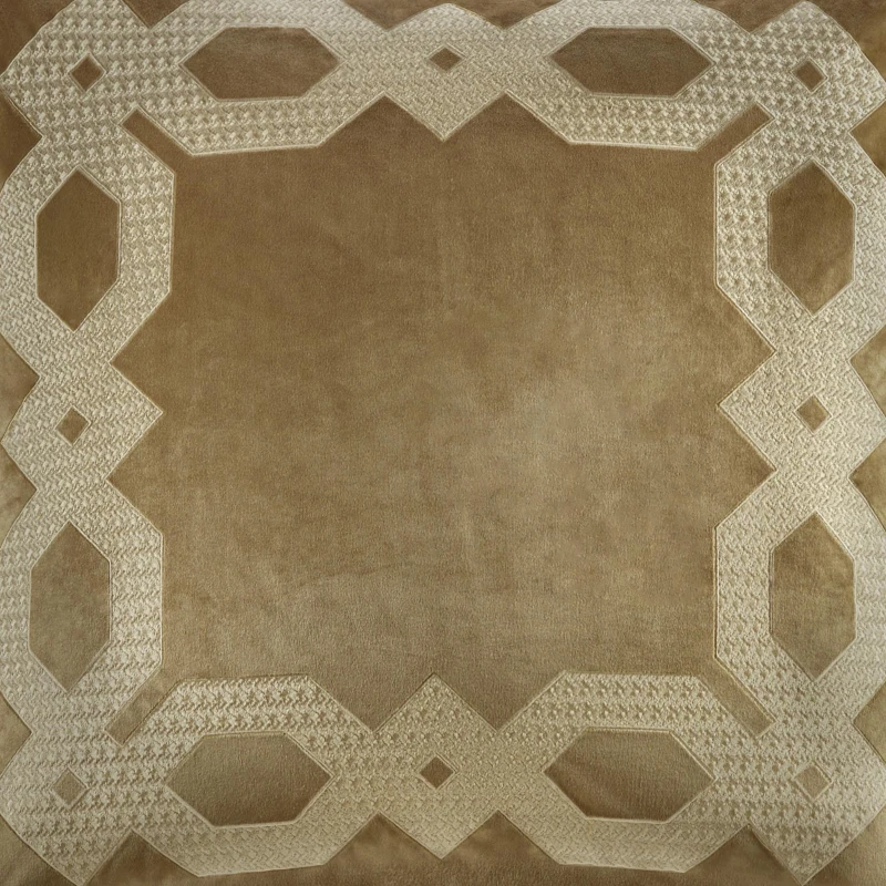 Geometric Velvet European Pillow Sham with Metallic Embroidery, Hidden Zipper Closure, OEKO-TEX Certified, 26" L x 26" W x 0.13" H, Gold