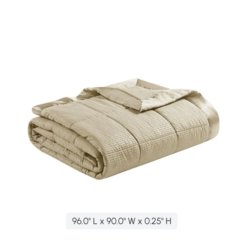 Oversized Hypoallergenic Down Alternative Blanket with Satin Trim, Moisture-Wicking, Machine Washable, 96" L x 90" W x 0.25" H, Taupe