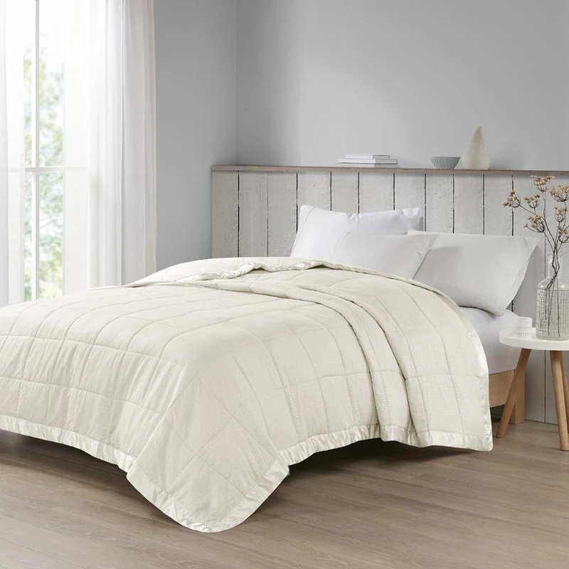 Hypoallergenic Oversized Down Alternative Blanket with Satin Trim, Moisture Management, Ideal for King Size Beds, 108" L x 96" W x 0.25" H, Ivory