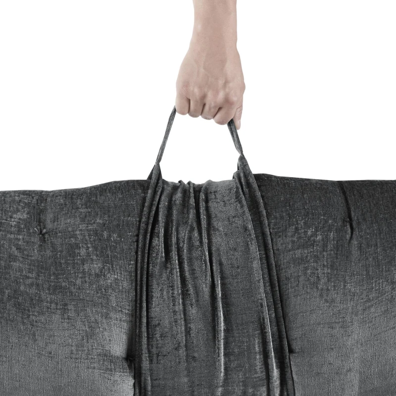 Poly Chenille Lounge Floor Pillow Cushion with 100% Polyester Filling, Tufted Detailing, Self Travel Wrap, 74" L x 27" W x 3" H, Charcoal