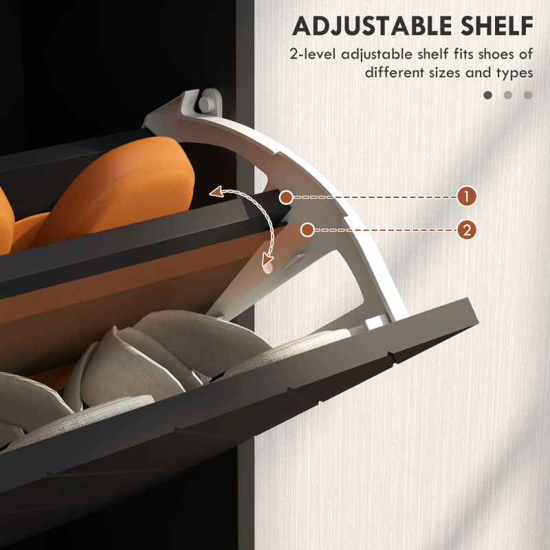 HOMCOM Modern Shoe Storage Cabinet with 3 Flip Drawers for 18 Pairs, Narrow Shoe Organizer for Entryway, Hallway, Black