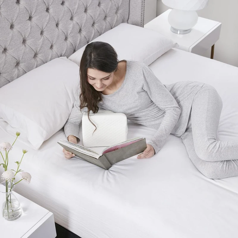 Memory Foam Contour Knee Pillow with Gel Infusion, Machine Washable Cover, Perfect for Side Sleepers, 11" L x 8.5" W x 7" H, White