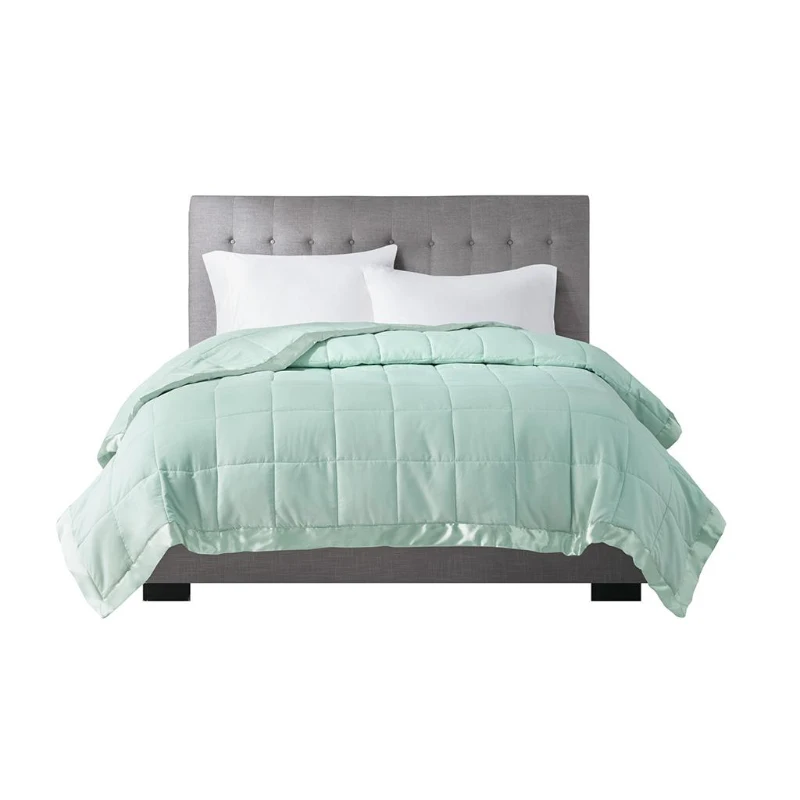 King Size Lightweight Down Alternative Blanket with Satin Trim, OEKO-TEX Certified, Machine Washable, 108" L x 90" W x 0.25" H, Seafoam